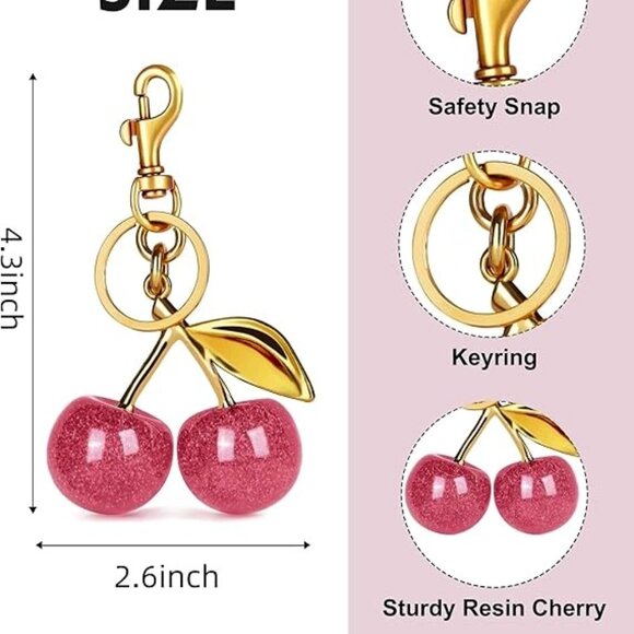 Cherry Pink Keychain Sparkle Bag Charm - Picture 2 of 5